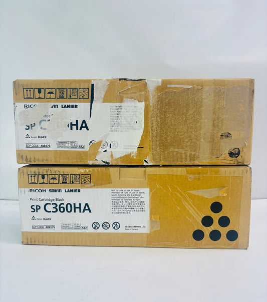 Lot Of 2 Genuine Ricoh SP C360DNW, C360SFNw Black Toner 408176 (Bad Box)