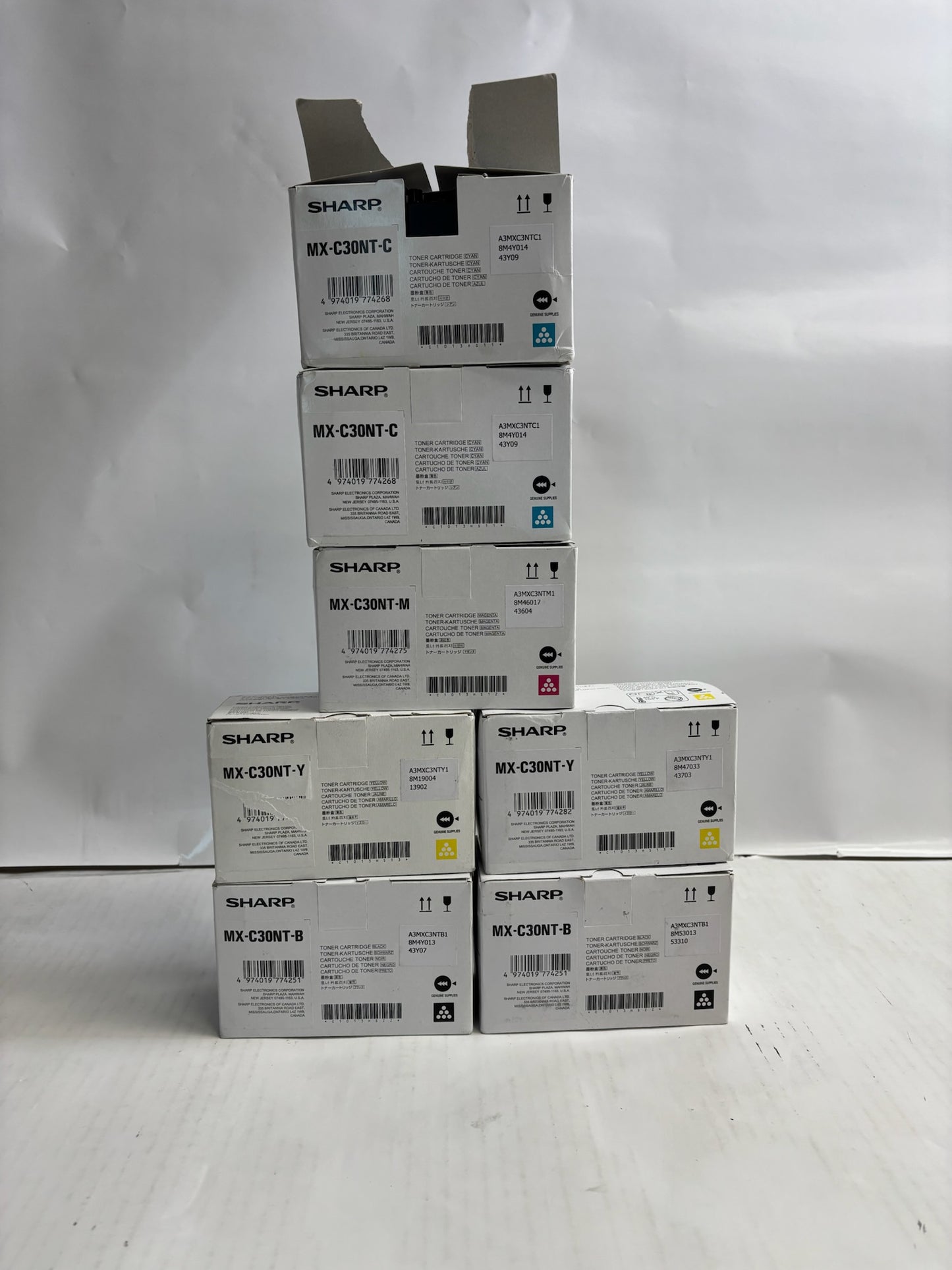 7 New Open Genuine Sharp MX-C250,C300P,C300W CCMYYKK Toners MX-C30NT