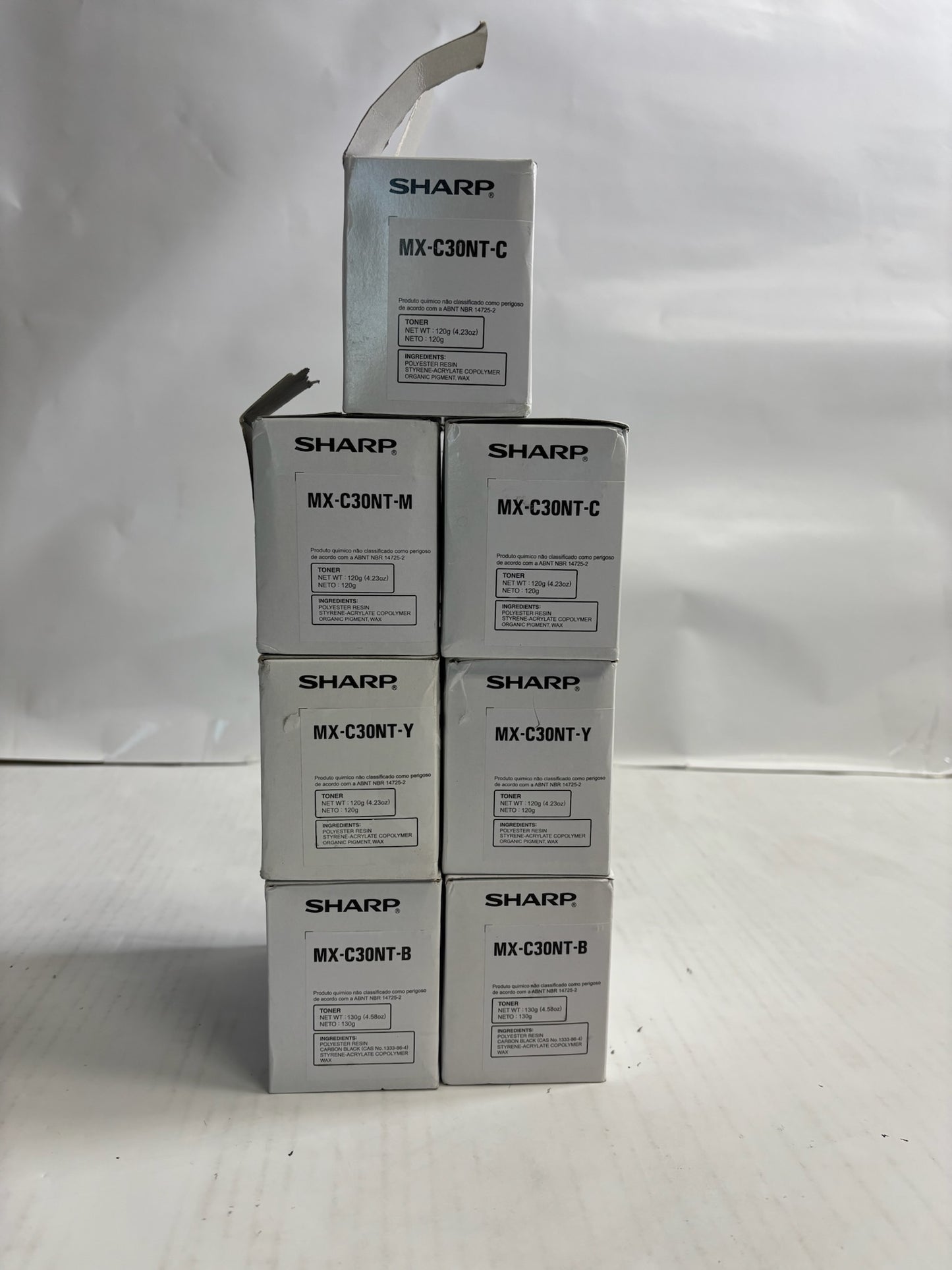 7 New Open Genuine Sharp MX-C250,C300P,C300W CCMYYKK Toners MX-C30NT