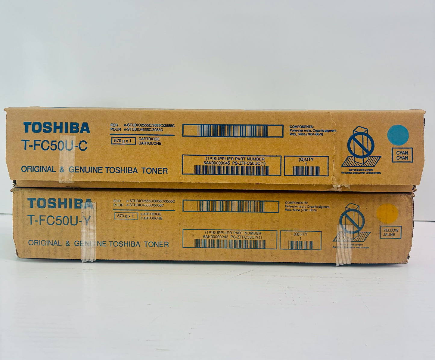 2 Open Genuine Toshiba E STUDIO 2555C, 3055C  Cyan & Yellow Toner T-FC50U-C,Y