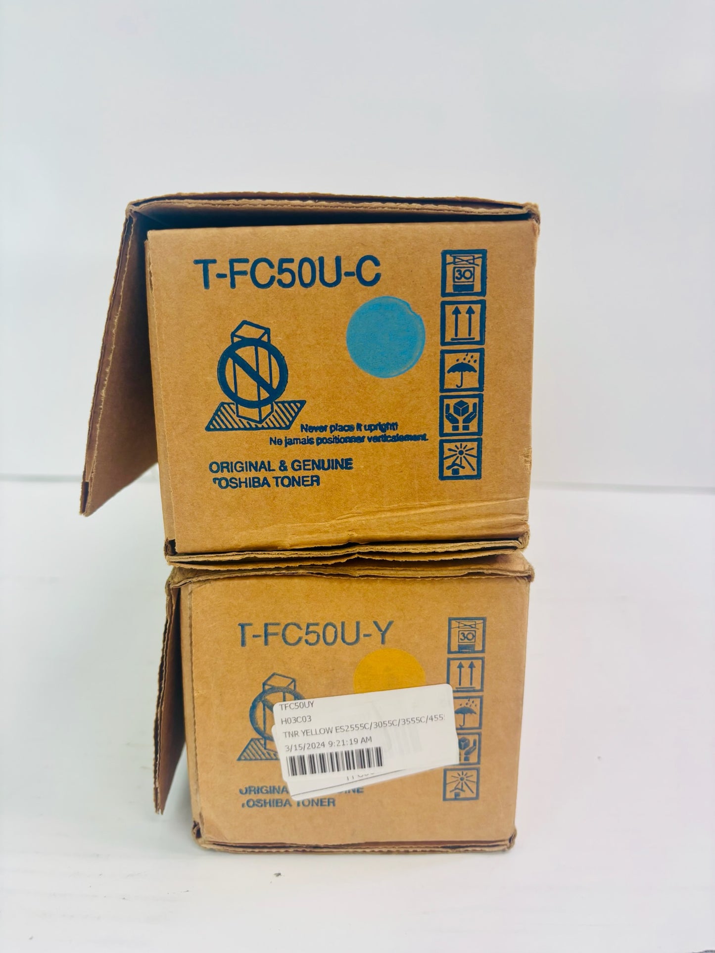 2 Open Genuine Toshiba E STUDIO 2555C, 3055C  Cyan & Yellow Toner T-FC50U-C,Y