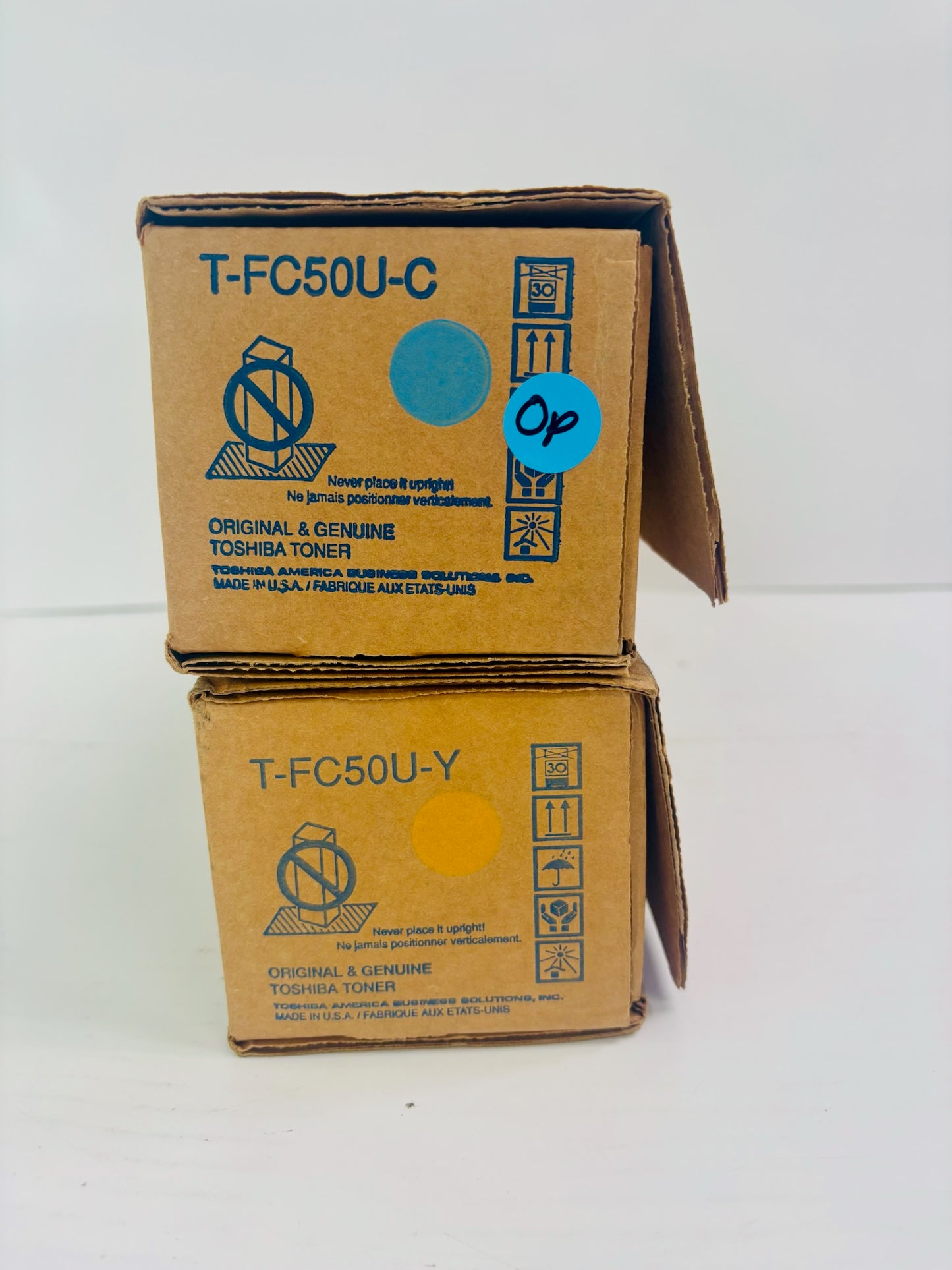 2 Open Genuine Toshiba E STUDIO 2555C, 3055C  Cyan & Yellow Toner T-FC50U-C,Y