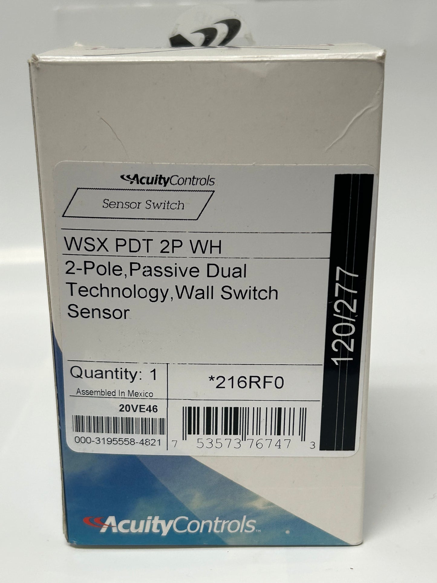 ACUITY Controls WSX PDT 2P WH Occupancy Sensor, PIR/Micro, 2000 sq ft, *216RF0