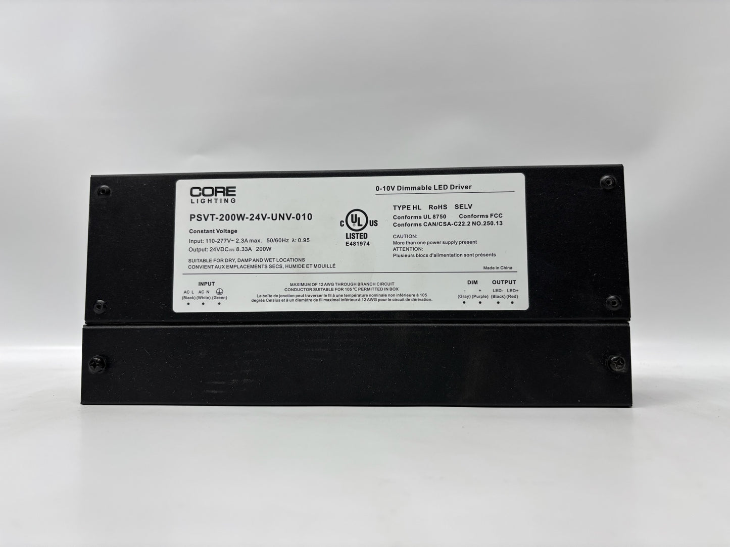 Core Lighting PSVT-200W-24V-UNV-010 – 200W 24V Dimmable LED Driver IP66