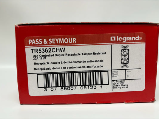 10 pk Legrand TR5362CHW Tamper-Resistant Duplex Outlet, 20A, Commercial Grade, White