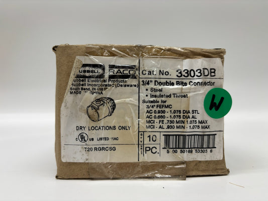 10 PC Raco 3303DB 3/4" Double Bite Saddle Connector, Steel, Insulated Throat