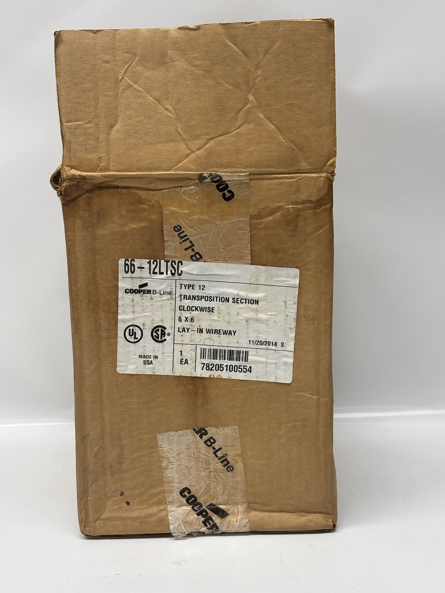 B-Line 66-12LTSC Lay-In Wireway – NEMA 12, 6x6" Steel, Gray, Transverse CW