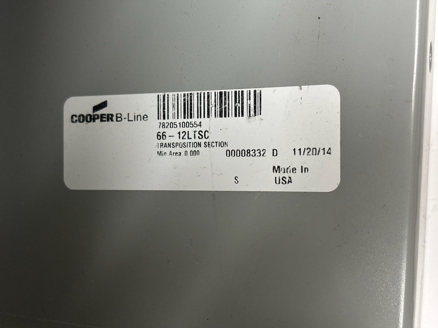 B-Line 66-12LTSC Lay-In Wireway – NEMA 12, 6x6" Steel, Gray, Transverse CW