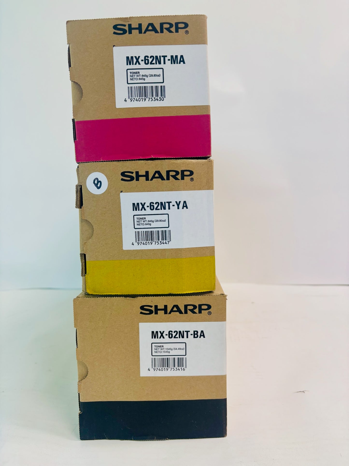 3 Genuine Sharp MX-6240N,6500N,6580N MYK Toner MX-62NTMA,YA,BA MYK