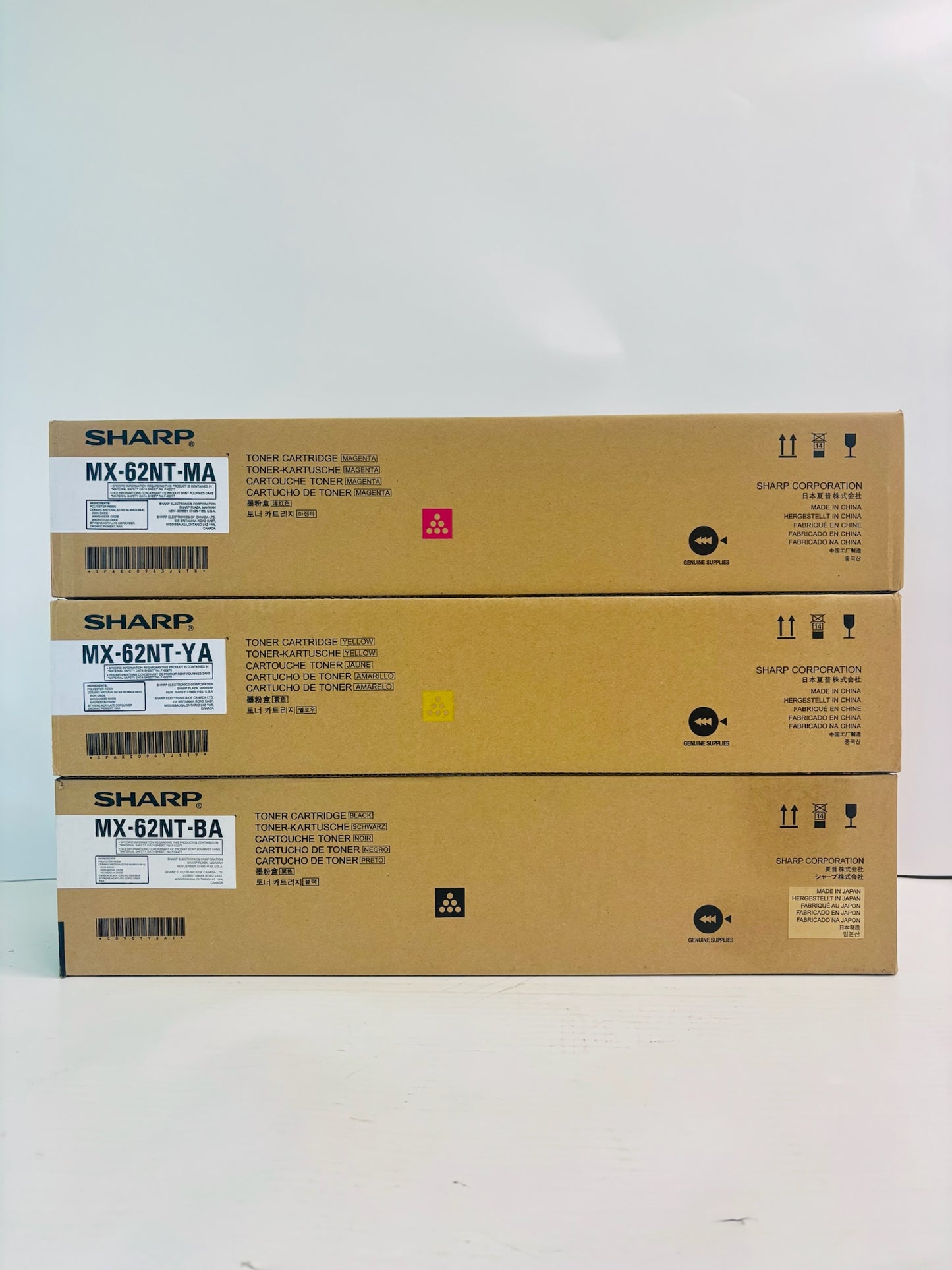 3 Genuine Sharp MX-6240N,6500N,6580N MYK Toner MX-62NTMA,YA,BA MYK