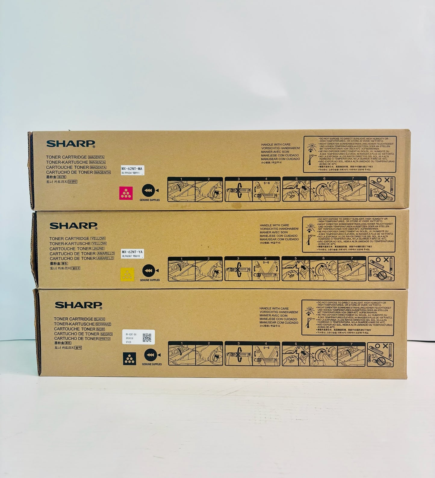 3 Genuine Sharp MX-6240N,6500N,6580N MYK Toner MX-62NTMA,YA,BA MYK