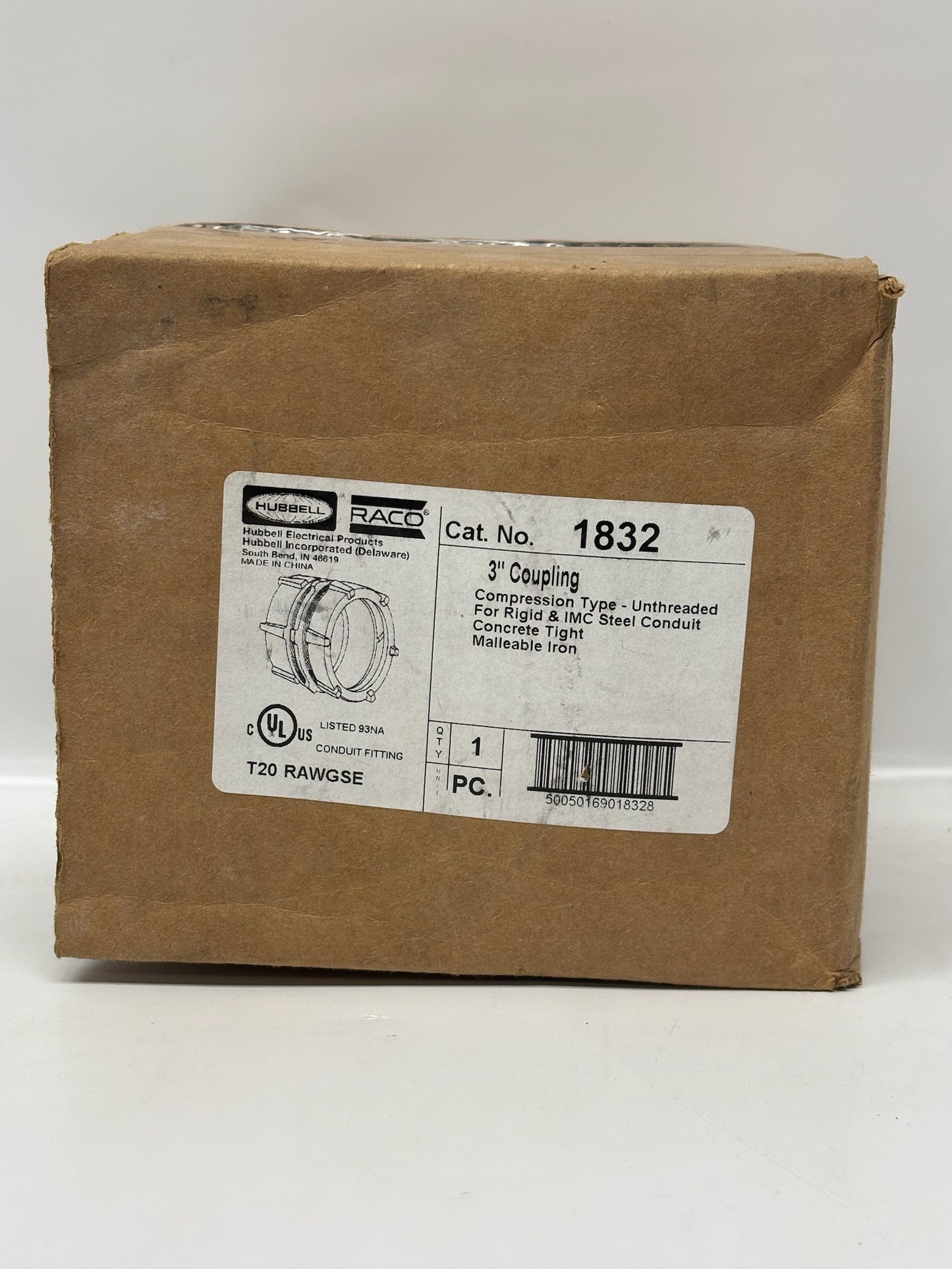 RACO 1832 Compression Coupling – 3" Rigid/IMC Conduit, Steel, Concrete-Tight