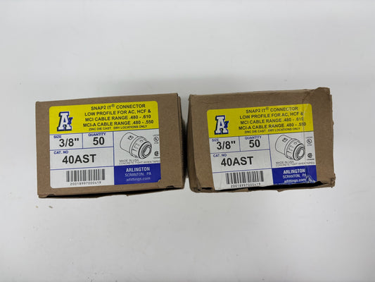 100 PC Arlington 40AST 3/8" SNAPIT Cable Connector MCI: 480-610/480-550 Zinc Die Cast
