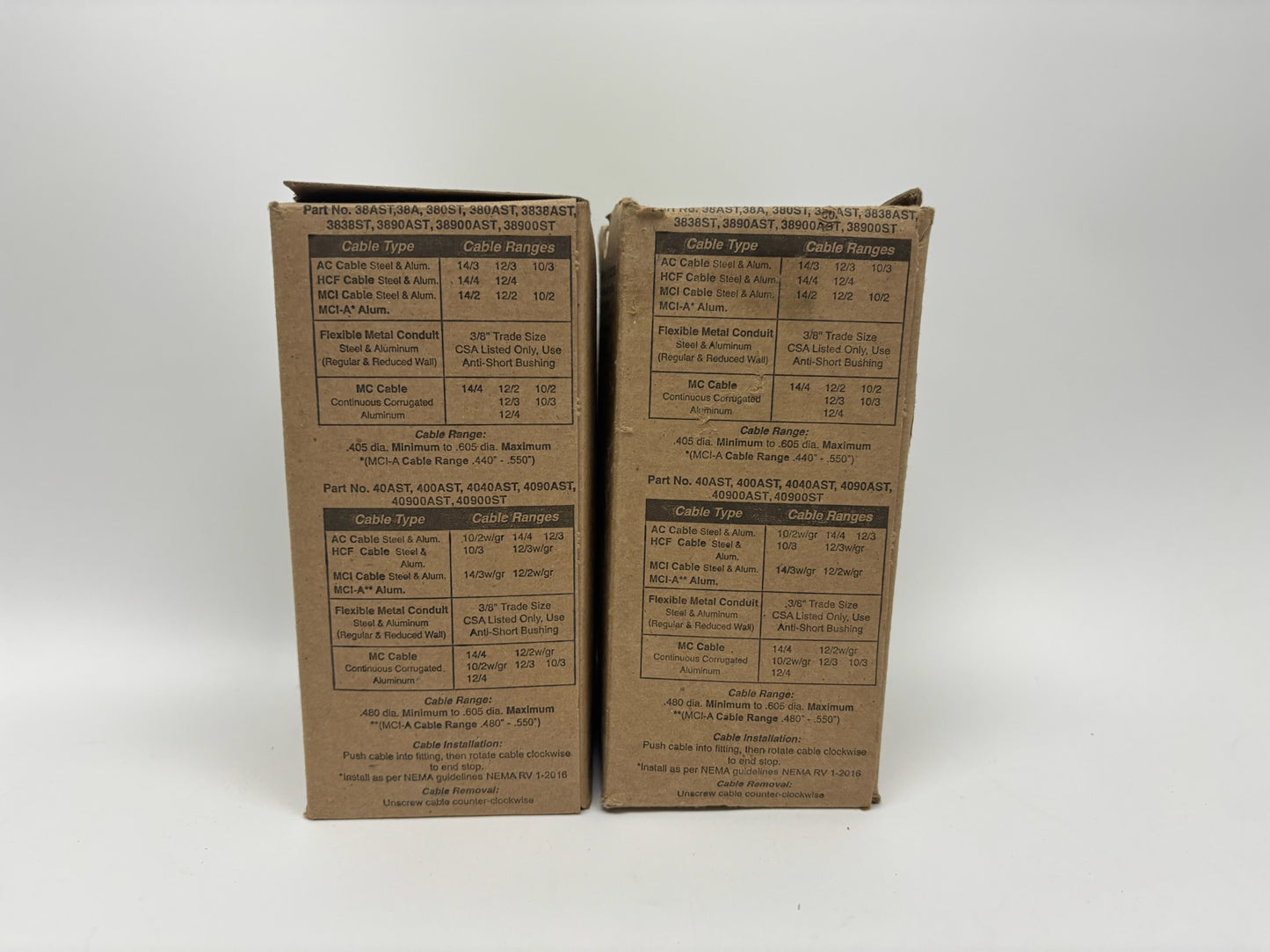 100 PC Arlington 40AST 3/8" SNAPIT Cable Connector MCI: 480-610/480-550 Zinc Die Cast