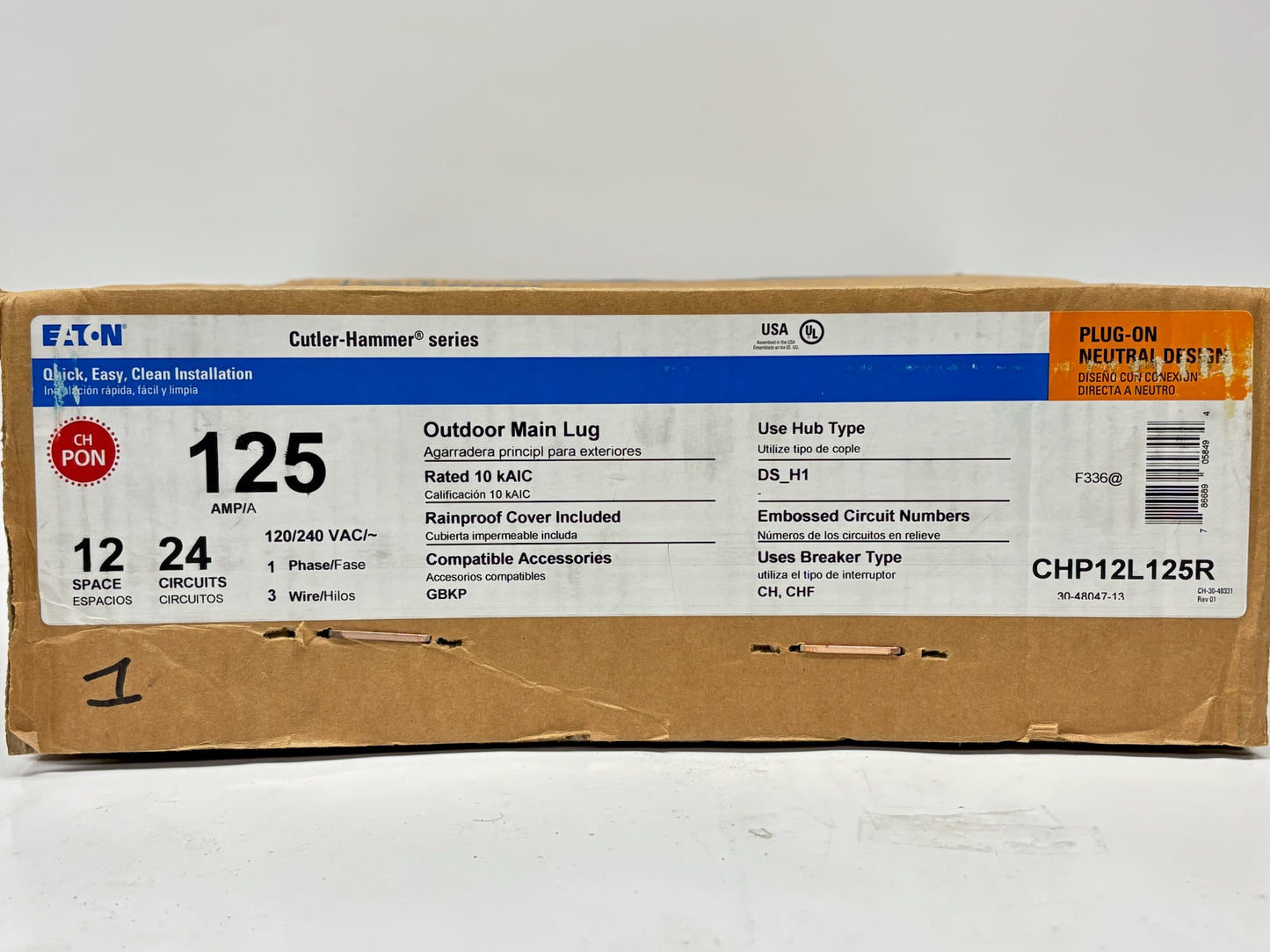 Eaton CHP12L125R 125A Rainproof Main Lug Load Center (12/24)