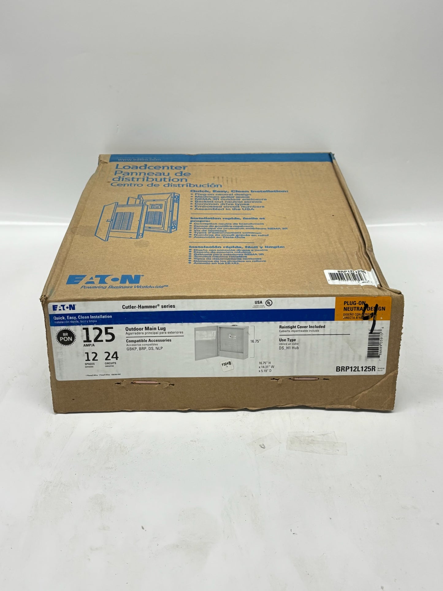 Eaton BRP12L125R 125A Plug‑On Neutral Load Center, 12 Spaces