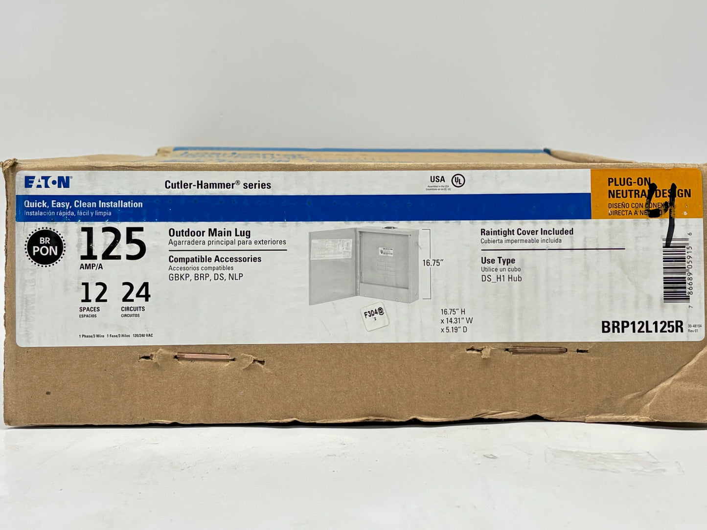 Eaton BRP12L125R 125A Plug‑On Neutral Load Center, 12 Spaces