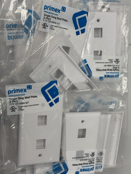 Primex 125-0958-WT Single-Gang 2-Port Wall Plate – 59 Pack