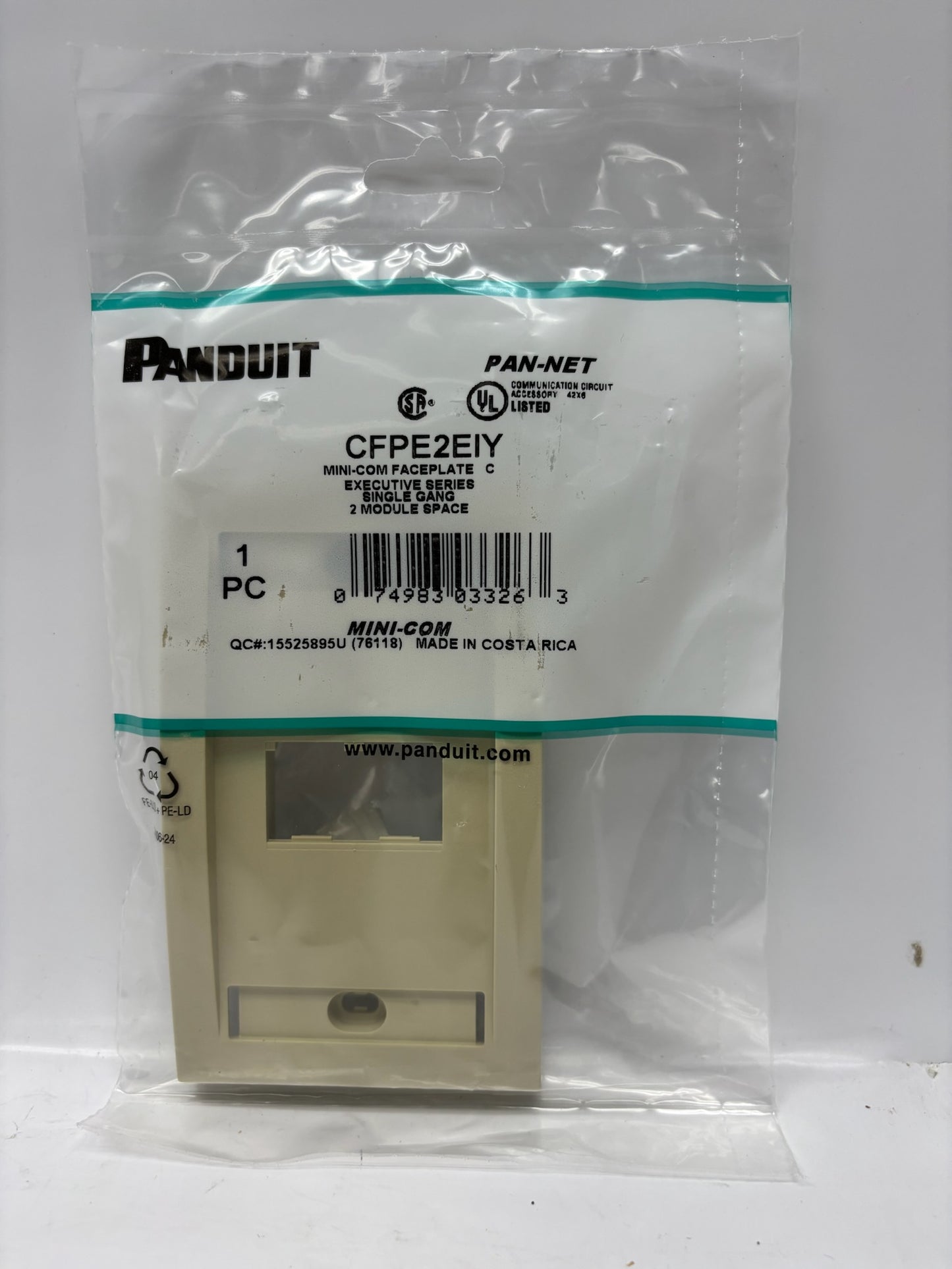 Panduit CFPE2EIY Single-Gang    2-Port Electric Ivory Faceplate – 16 Pack