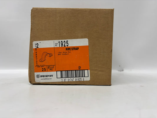 Bridgeport 1925 2″ EMT Pipe Strap – Steel, Zinc Plated, 25-Pack, Two-Hole