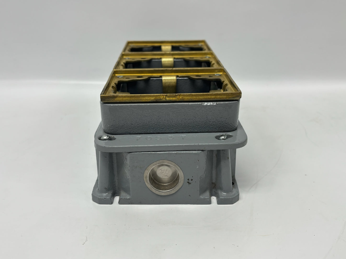 Hubbell B4333 3‑Gang Deep Cast Iron Flush Floor Box with Brass Top