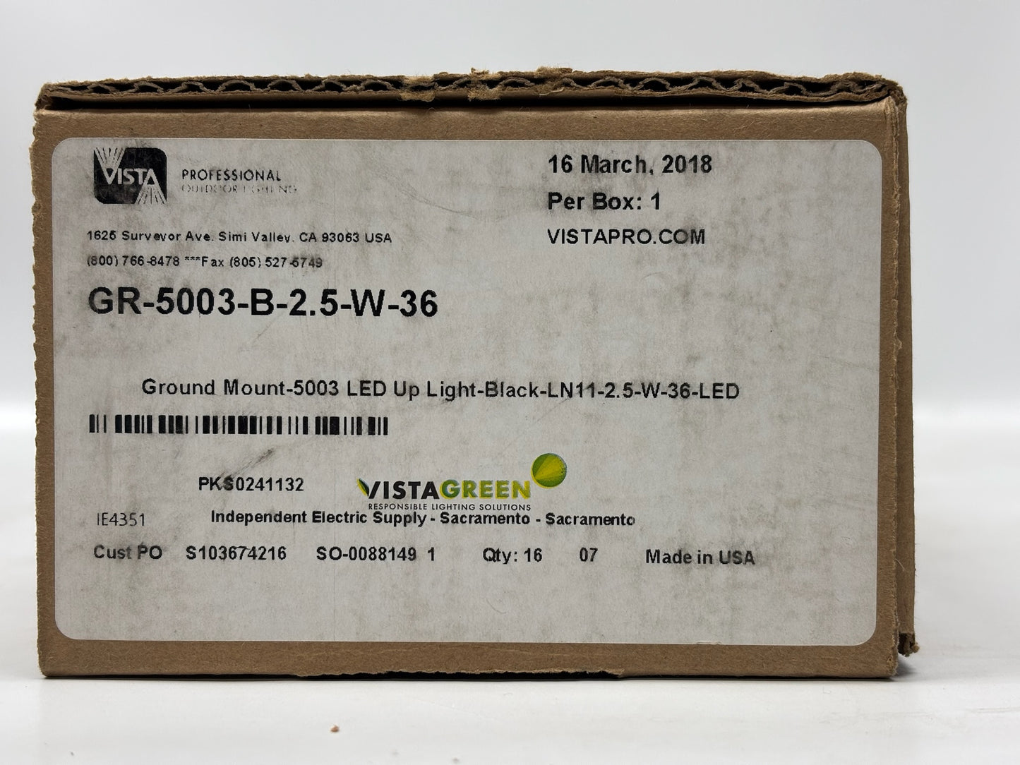 Vista GR-5003-B-25-W-36 2.5W LED Black Outdoor Accent Light, 36° Beam