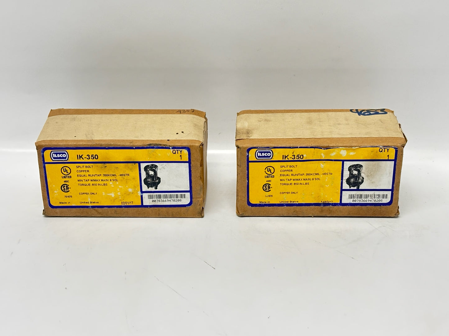 2 PK Ilsco IK-350 Split Bolt - Copper, Solid, 35 kV, Copper