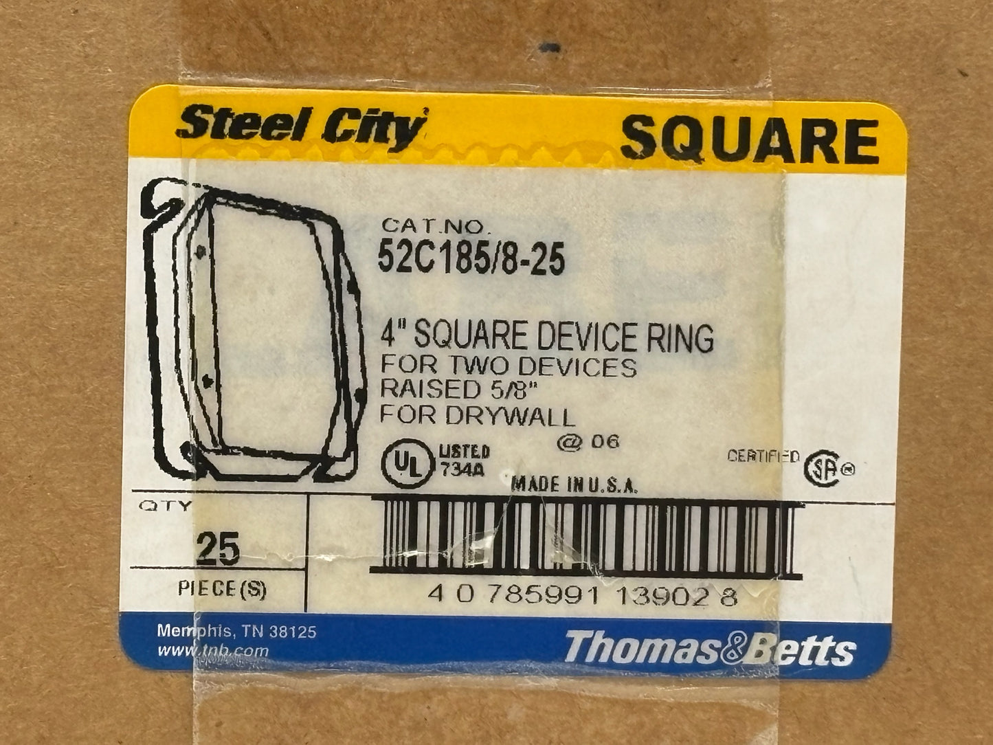 50 PK Steel City 52C185/8‑25 2‑Gang Steel Square Device Cover