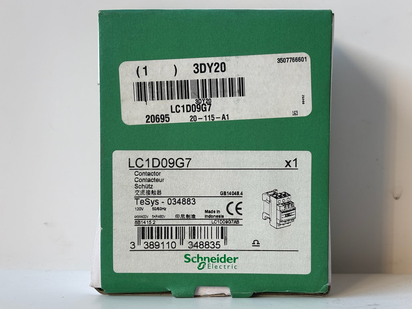 Schneider Electric LC1D09G7 Contactor 3 Pole 9A 120V AC Coil