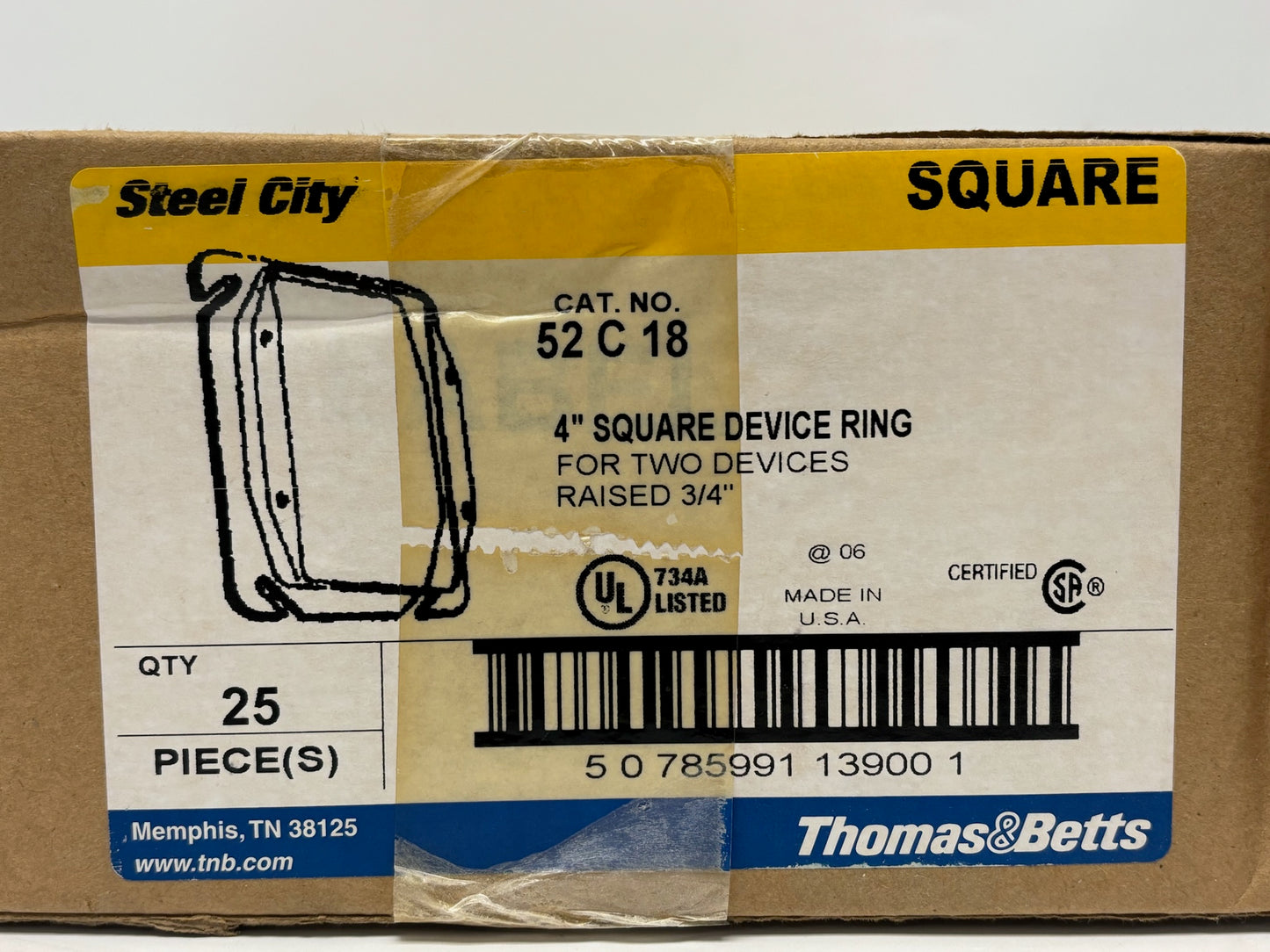 50 PK Steel City 52‑C‑18 4″ Square 2‑Gang Raised Device Cover