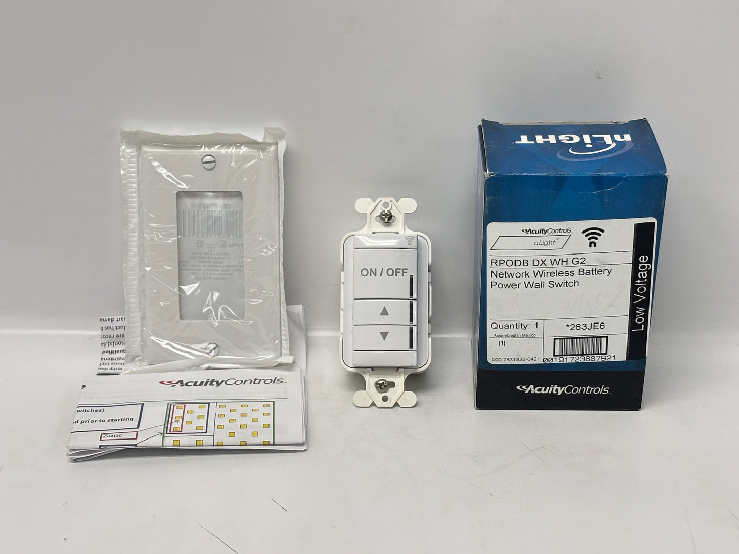 Acuity nLight rPODB‑DX‑WH‑G2 Wireless Wall Switch, White, Gen 2