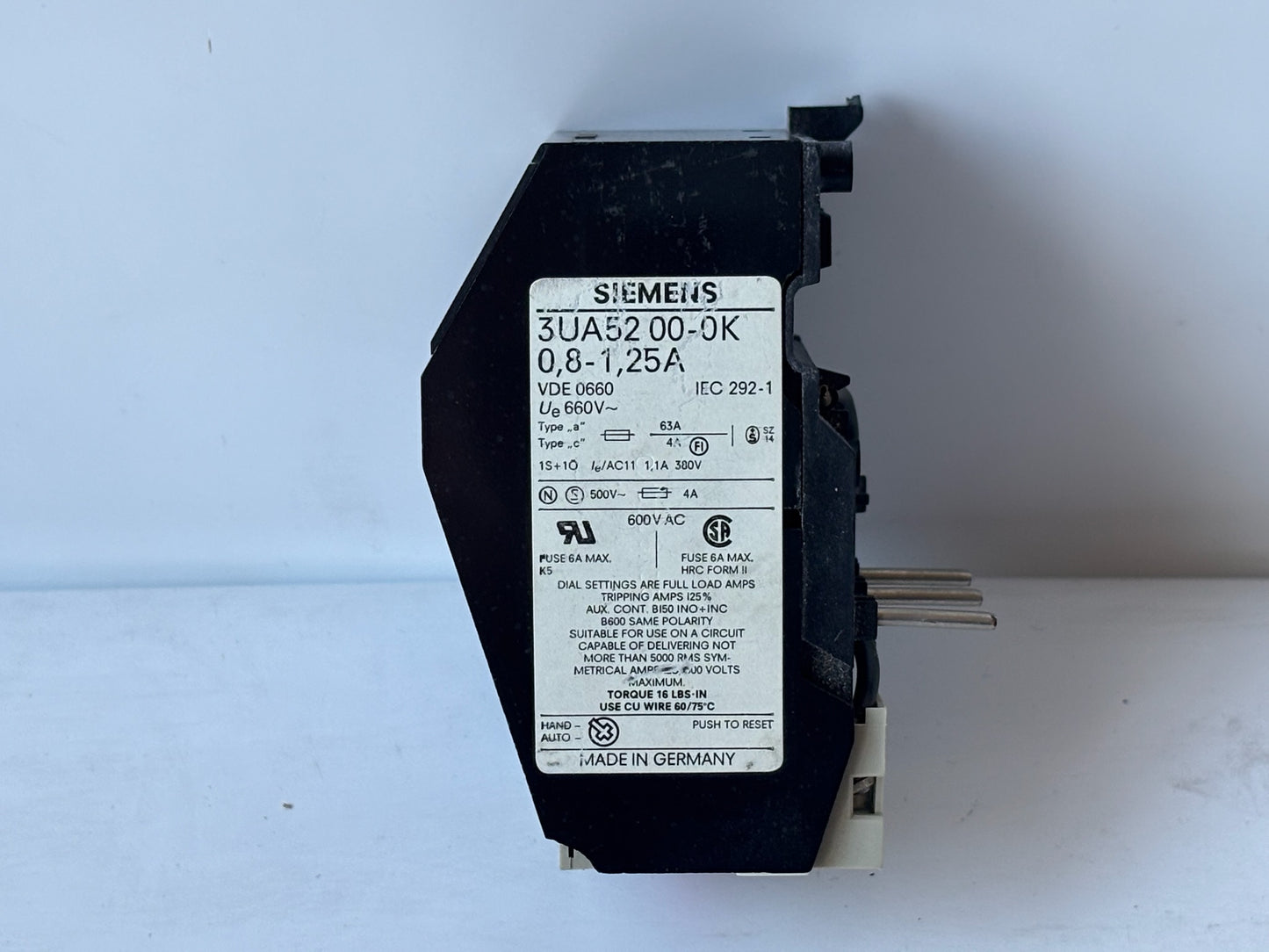 Siemens 3VA5200-0K Overload Relay Motor Protection Setting Range