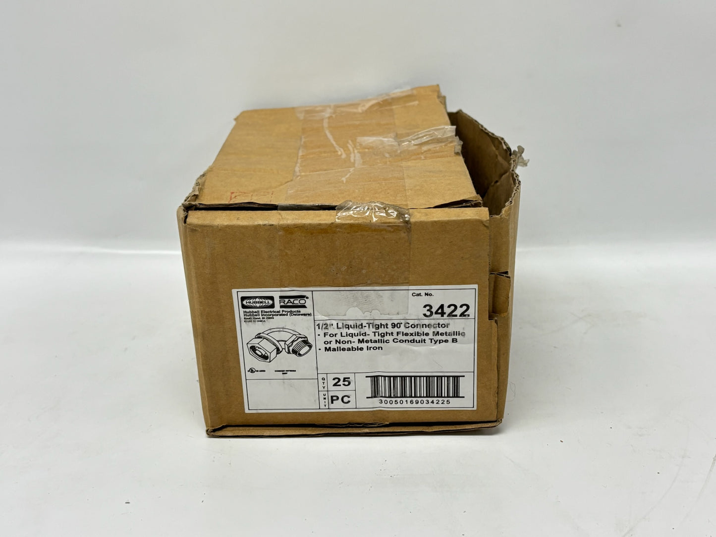 18 PK RACO 3422 ½" 90° Liquidtight Connector, Non‑Insulated