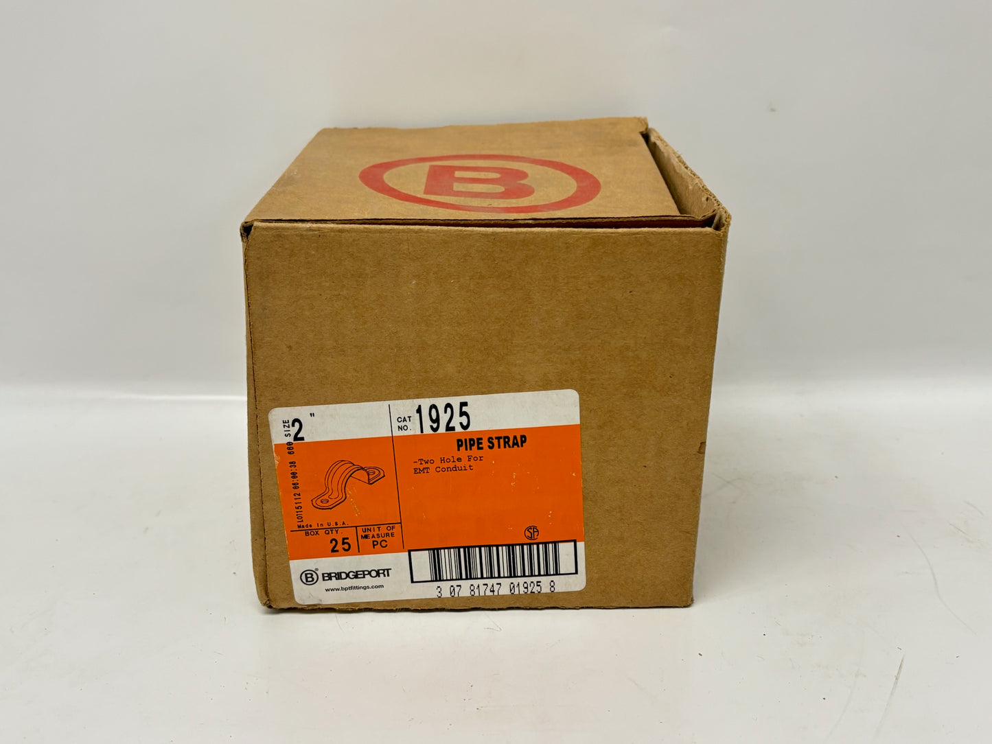 25 PK Bridgeport 1925 2″ Two‑Hole EMT Pipe Strap, Zinc Steel