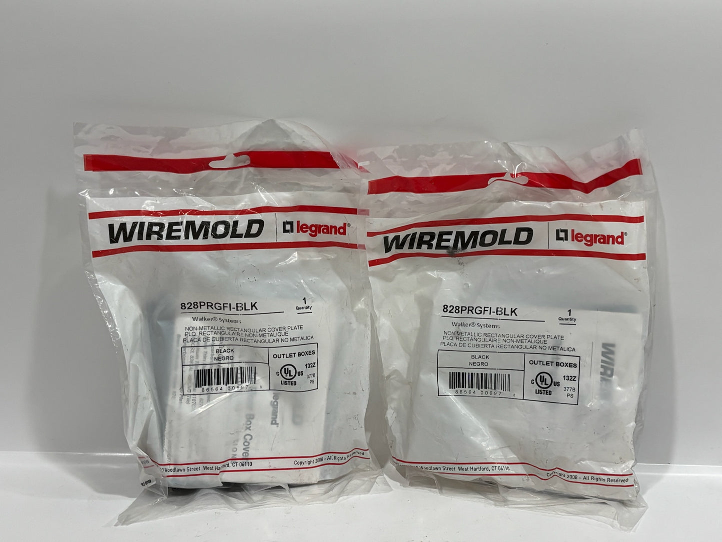 2 PK Wiremold 828PRGFI-BLK Non-Metallic Rectangular Cover Plate