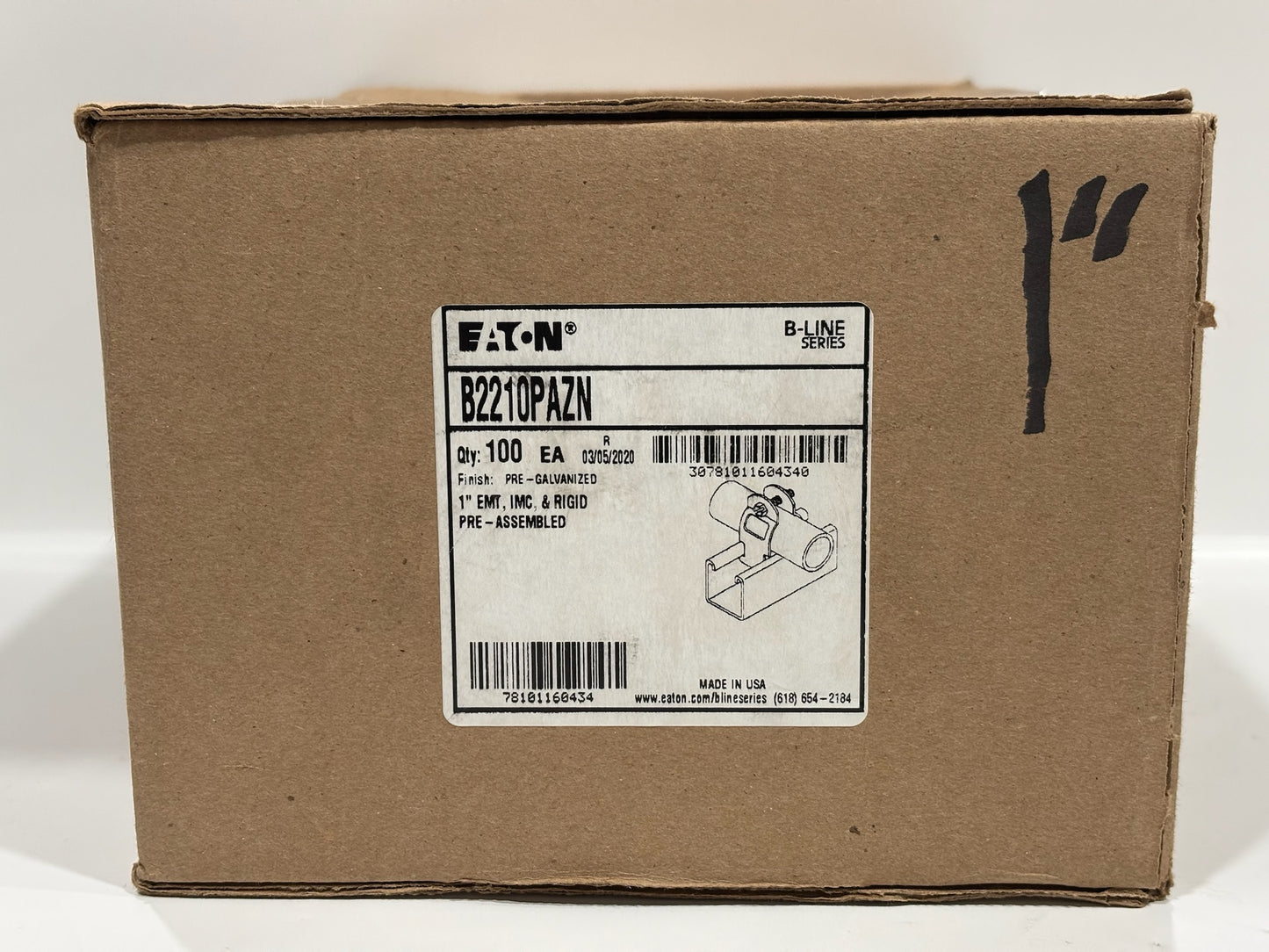 100 PC Eaton B2210PAZN 1" EMT, IMC, & Rigid Pre-Assembled Pipe Clamp