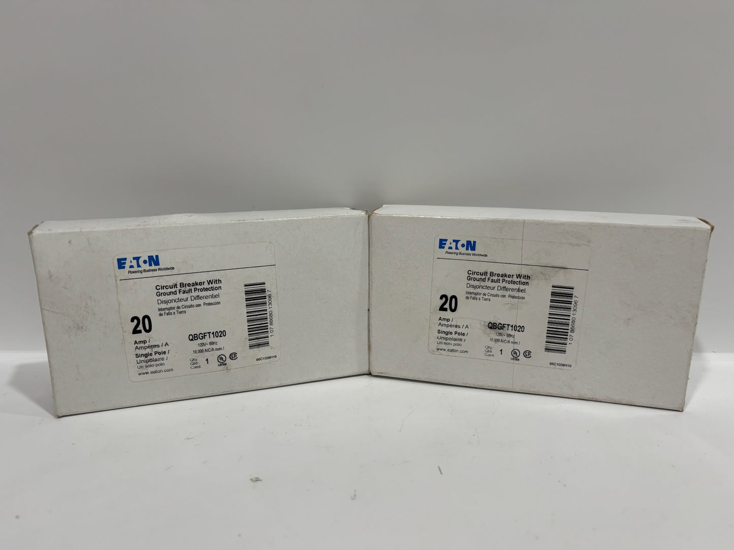New 2 PK Eaton QBGFT1020 Circuit Breaker With Ground Fault Protection