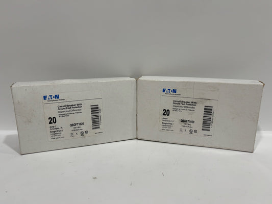 New 2 PK Eaton QBGFT1020 Circuit Breaker With Ground Fault Protection