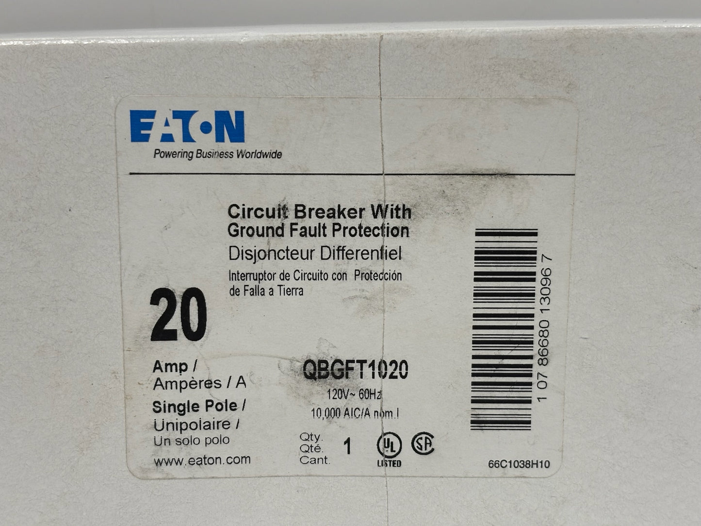 New 2 PK Eaton QBGFT1020 Circuit Breaker With Ground Fault Protection