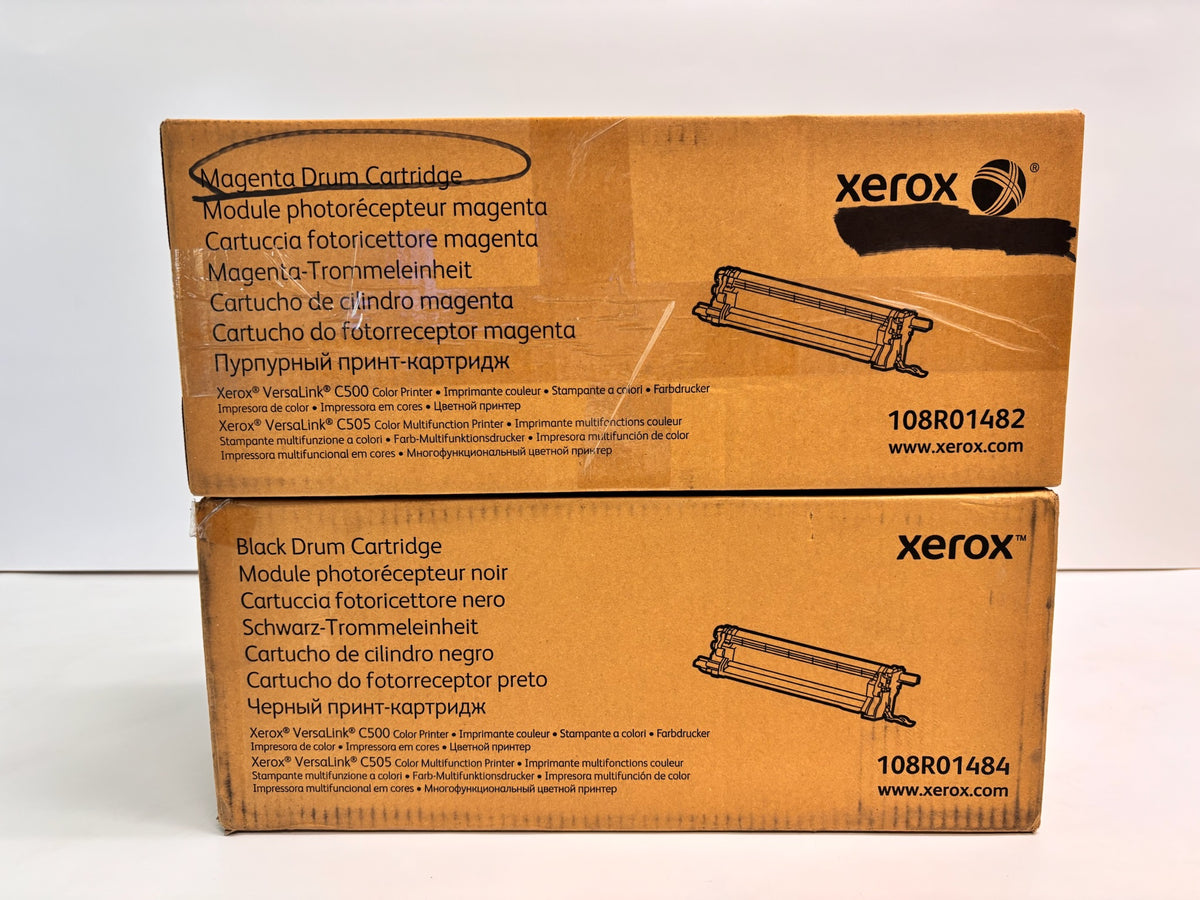 2 OEM Xerox VersaLink C500, C505 Magenta & Black Drum Units 108R01482, 108R01484