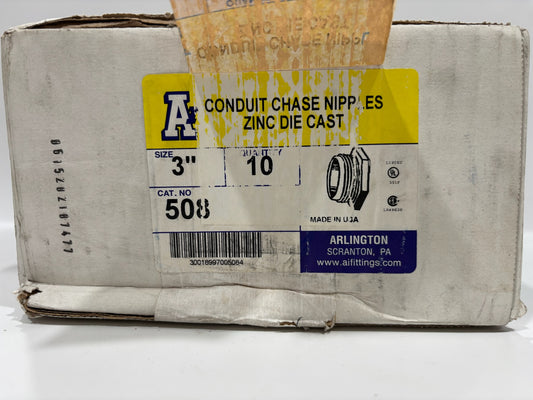 10 PK Arlington 508 Conduit Chase Nipple 3 Inch Zinc Die Cast