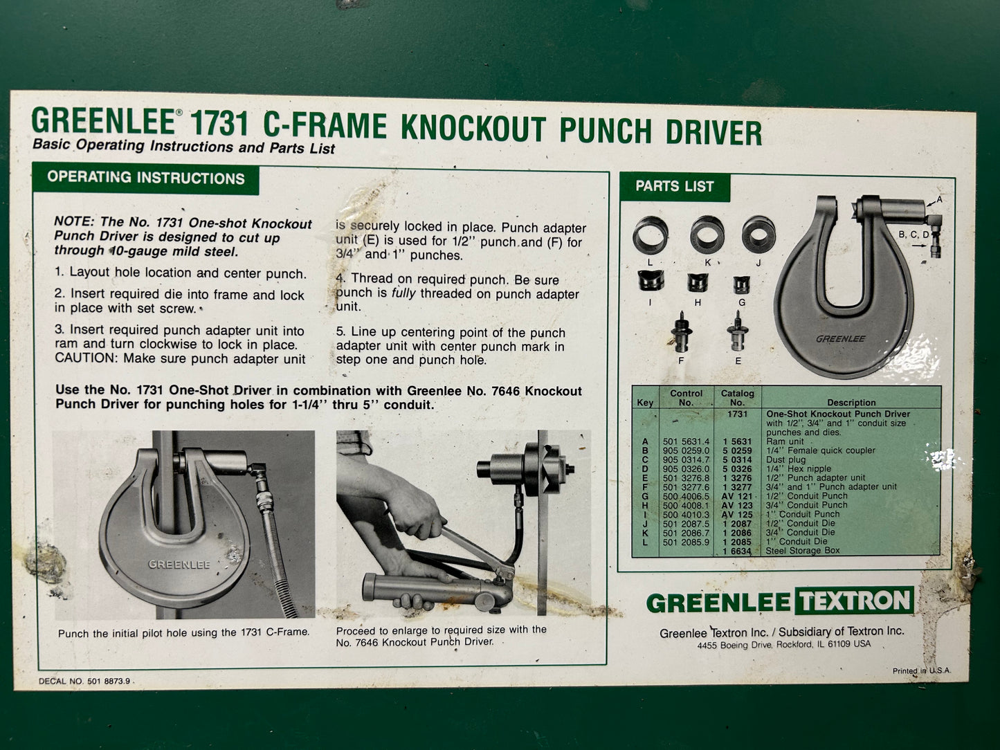 Greenlee 1731 C-frame Knockout Punch Driver