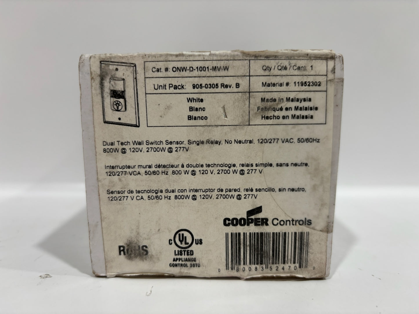 Greengate ONW-D-1001-MV-W Dual-Tech Wall Switch Sensor 120/277 V White