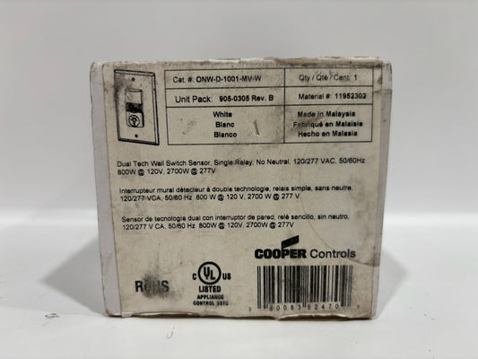Greengate ONW-D-1001-MV-W Dual-Tech Wall Switch Sensor 120/277 V White