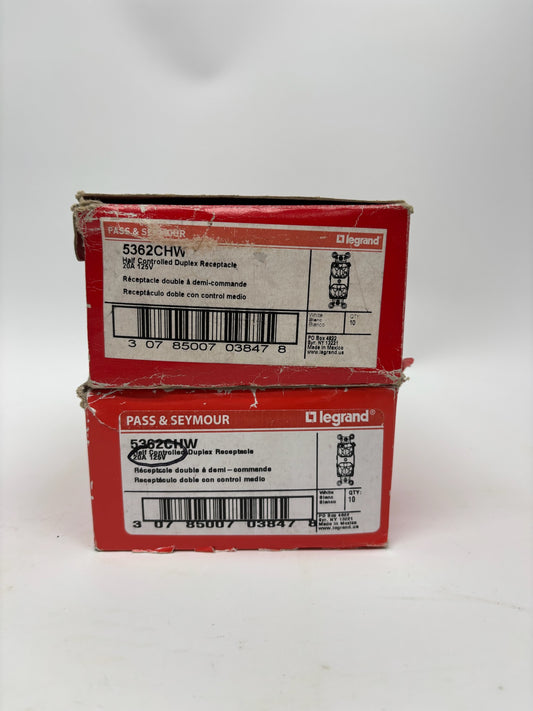 20 PK New Legrand 5362CHW Heavy-Duty Duplex Receptacle, 20A, 125V, White