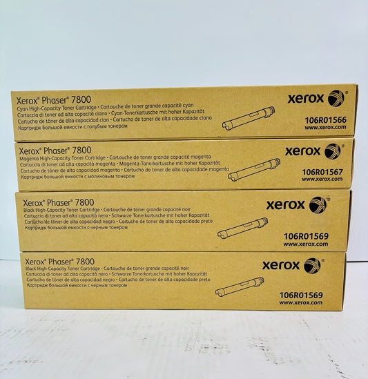 4 OEM Xerox Phaser 7800 Cyan, Magenta & Blk High-Capacity Toner 106R01566, 1567, 1569
