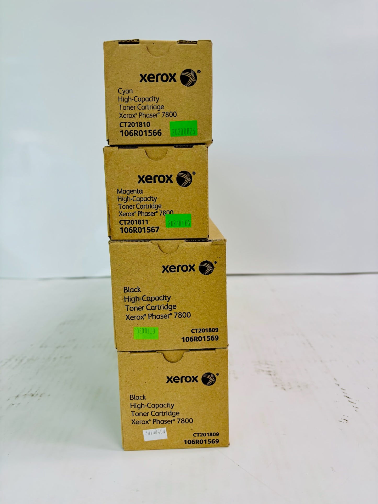 4 OEM Xerox Phaser 7800 Cyan, Magenta & Blk High-Capacity Toner 106R01566, 1567, 1569