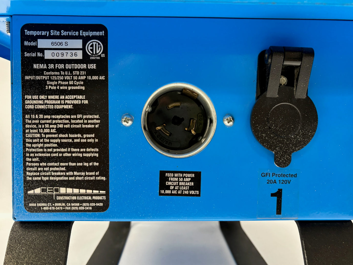 CEP 6506-S 50A Temporary Power Distribution Spider Box GFCI