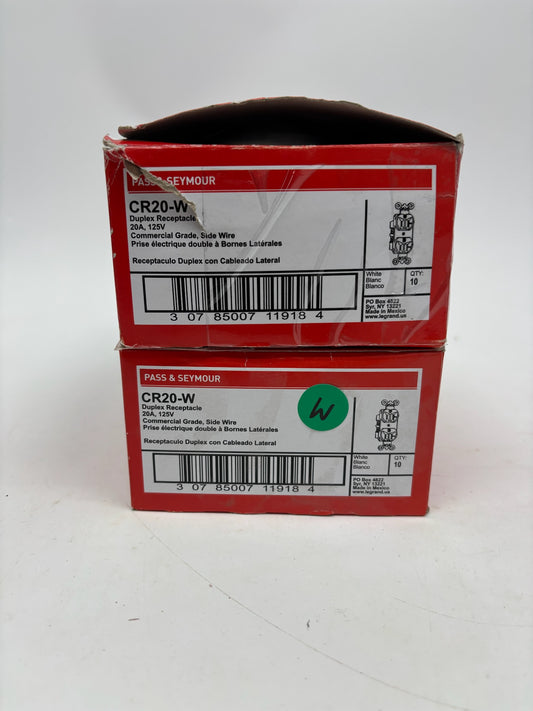 New 20 PK Legrand CR20-W Duplex Receptacle, 20A, 125V, Commercial Grade, White
