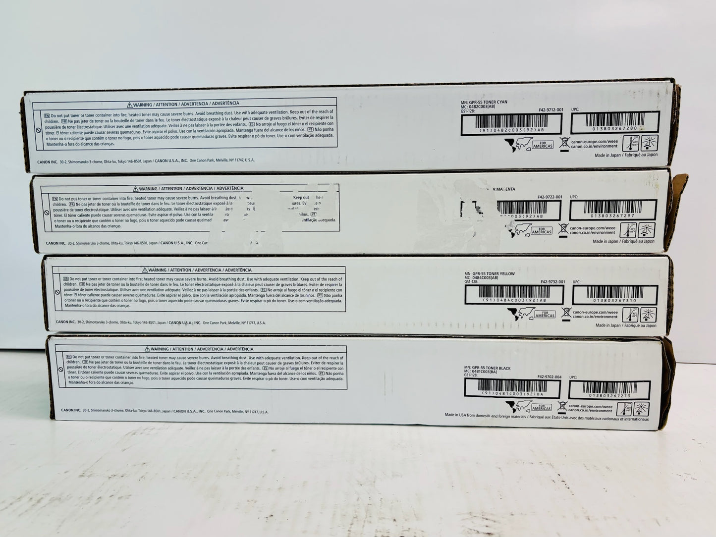 4 Open Genuine Canon iR. ADV. C5535i Cyan, Mag., Yellow & Blk Toner GPR-55, GPR55